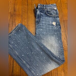 Maje Blue Straight Leg Jeans with rhinestones